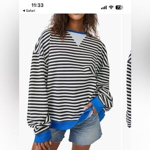 Free People Oversize Striped Sweatshirt